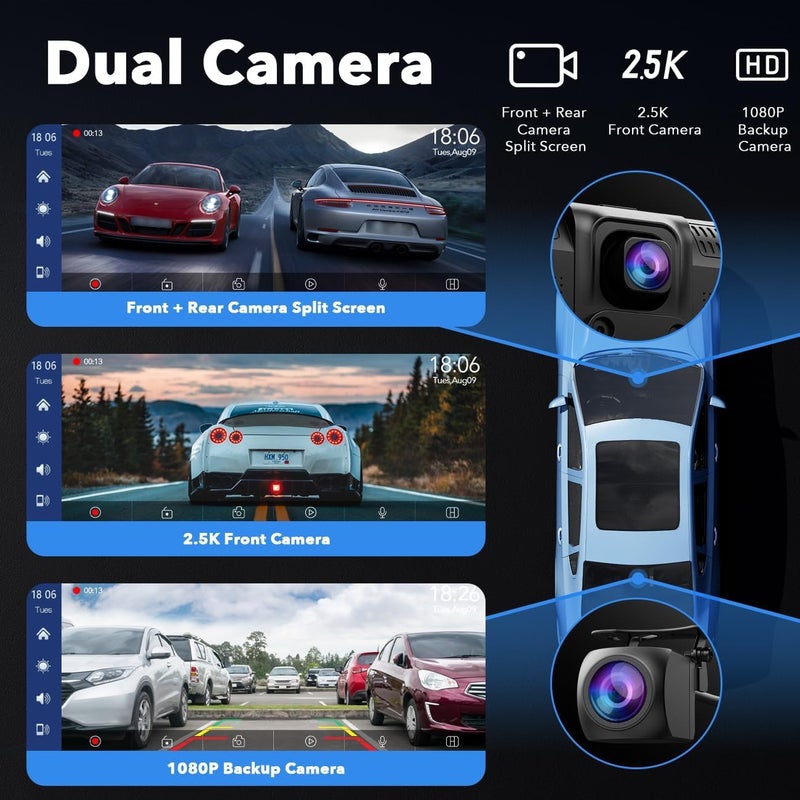 LAMTTO 9.26" Wireless Carplay and Android Auto with 2.5K Dash Cam, 1080P Backup Camera, Portable Touchscreen GPS Navigation for Car, Car Stereo Receiver with Bluetooth,AirPlay,AUX,FM,Googel,Siri - Image 3