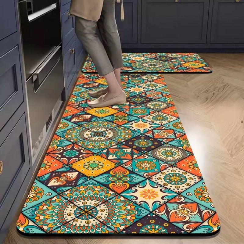 New Rectangle Kitchen Floor Mats, Rugs, Household Soft Waterproof Mats, Non-Slip, Oil-proof, Wipeable, Washable, Dirt-resistant (Shape 34)