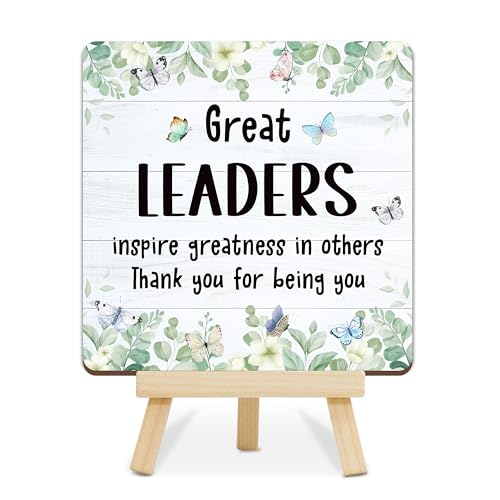 Beshoul Thank You Gift for Leader Boss Supervisor, Employee Appreciation Gifts for Women Men, Greenery Wooden Plaque with Easel for Home Office Desk Decor - E02 - Image 1