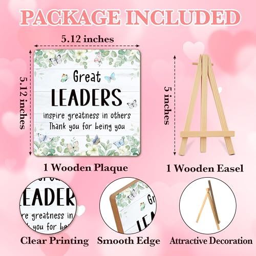 Beshoul Thank You Gift for Leader Boss Supervisor, Employee Appreciation Gifts for Women Men, Greenery Wooden Plaque with Easel for Home Office Desk Decor - E02 - Image 2