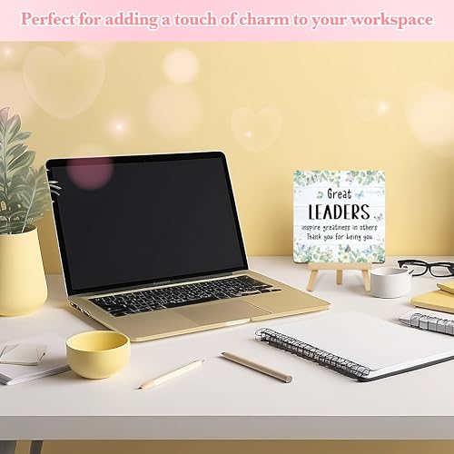Beshoul Thank You Gift for Leader Boss Supervisor, Employee Appreciation Gifts for Women Men, Greenery Wooden Plaque with Easel for Home Office Desk Decor - E02 - Image 4