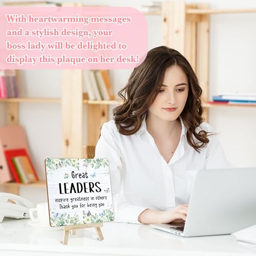 Beshoul Thank You Gift for Leader Boss Supervisor, Employee Appreciation Gifts for Women Men, Greenery Wooden Plaque with Easel for Home Office Desk Decor - E02 - Image 3
