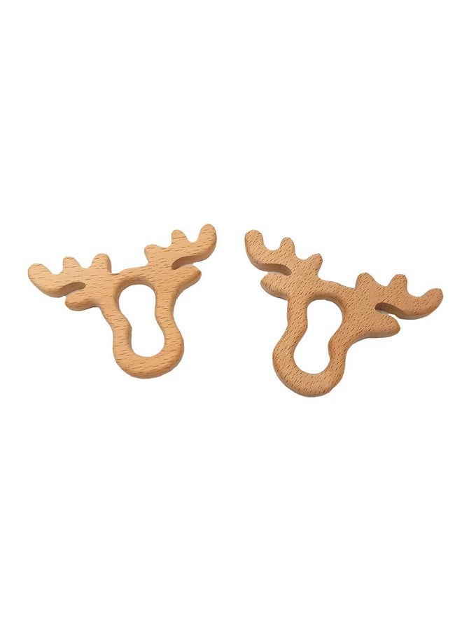 Alenybeby 2pcs Natural Wooden Antlers Teether Pendant Pure Natural Beech Wood Animal Teething Shape Toys for Handmade Necklace/Bracelet (Antlers 2pcs) - Image 3