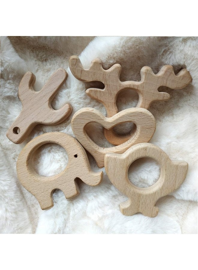 Alenybeby 2pcs Natural Wooden Antlers Teether Pendant Pure Natural Beech Wood Animal Teething Shape Toys for Handmade Necklace/Bracelet (Antlers 2pcs) - Image 4