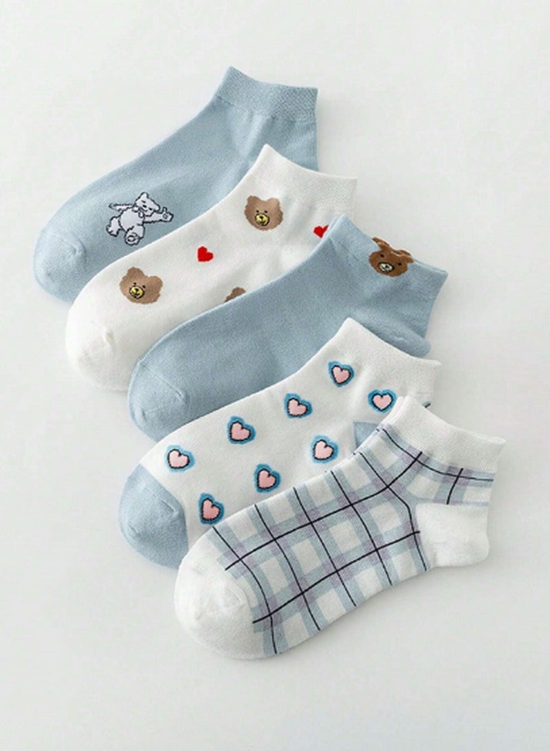 مجموعة 5 جوارب أنيقة بتصاميم الحيوانات والنقوش – قطن ناعم لراحة يومية - Image 1