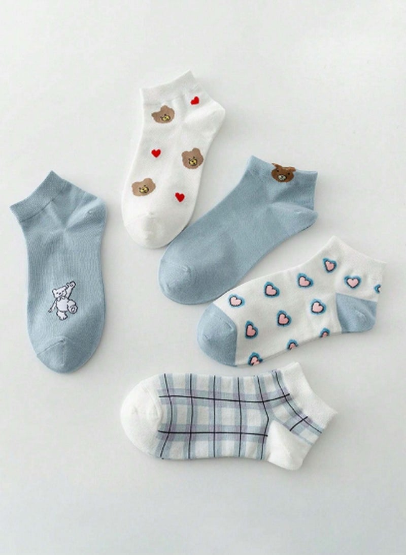 مجموعة 5 جوارب أنيقة بتصاميم الحيوانات والنقوش – قطن ناعم لراحة يومية - Image 2