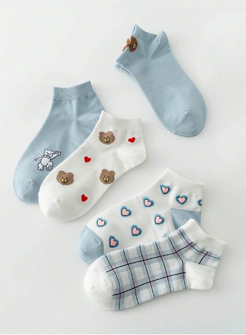 مجموعة 5 جوارب أنيقة بتصاميم الحيوانات والنقوش – قطن ناعم لراحة يومية - Image 3