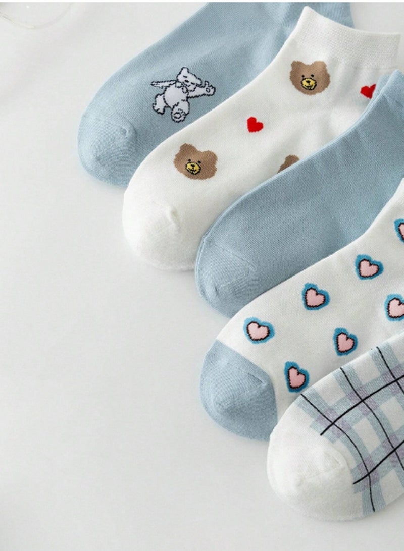 مجموعة 5 جوارب أنيقة بتصاميم الحيوانات والنقوش – قطن ناعم لراحة يومية - Image 4