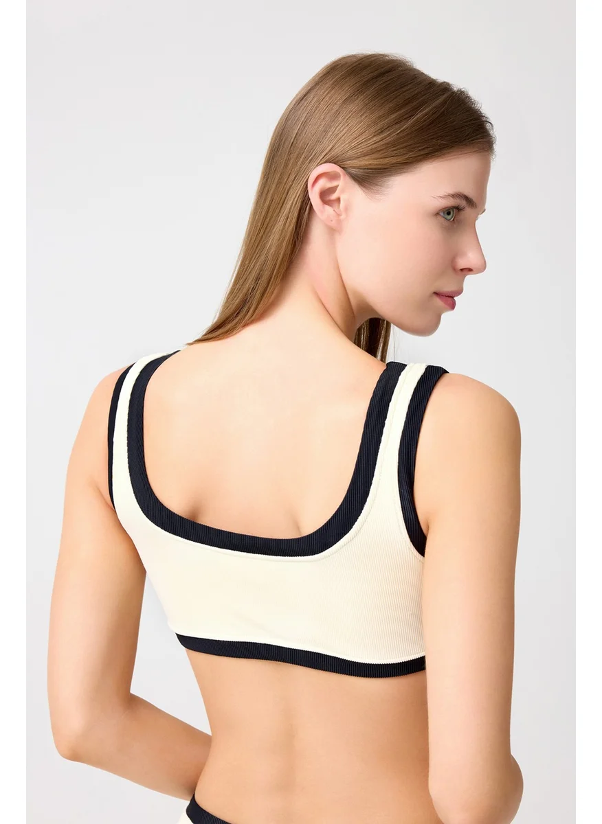 Los Ojos x Melodi Cream-Black Ribbed Square Neck Bikini Top Vintage Top