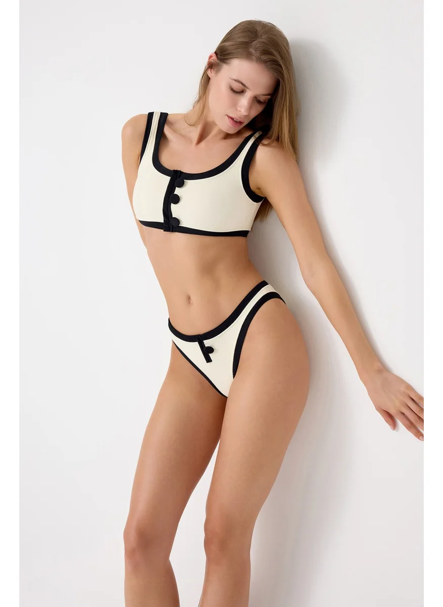 Los Ojos x Melodi Cream-Black Ribbed Square Neck Bikini Top Vintage Top