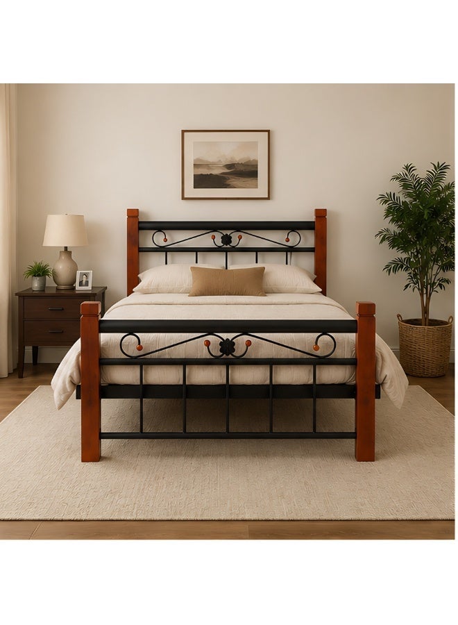 SUNLIT HOME VIENA Solid wood metal Single Bed | Sturdy Modern Design Wooden Single Bed Frame 190X90 Cm With Mattress - Image 2