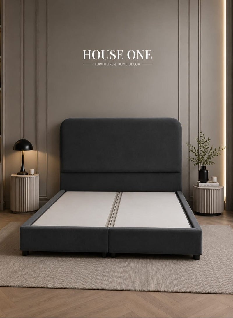 House One Leen | Velvet Bed Frame - Dark Grey - Image 1