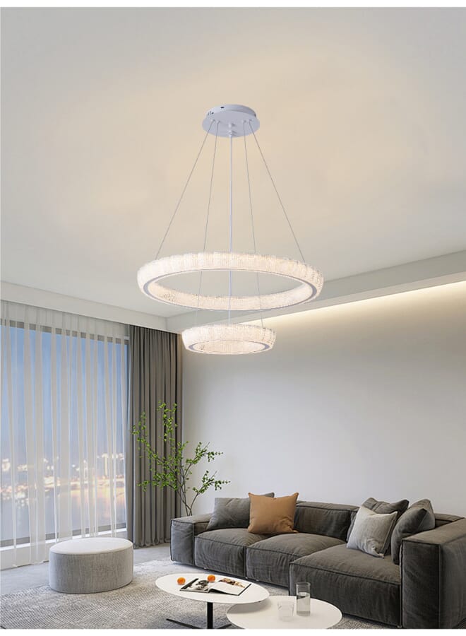 Best Power Modern LED Chandelier 6226 - 2 Rings (60CM & 30CM), 3 Lighting Levels, 100CM Adjustable Length, 180W, Elegant Lighting for Living Room, Dining Room, Bedroom, and Hallway - Image 1