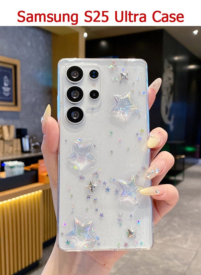 Wffo Compatible with Samsung Galaxy S25 Ultra Phone Case - 3D Glitter Star Clear Phone Case - Girly Phone Case with Aesthetic Stars - TPU Shockproof Protective Phone Cover - Image 1