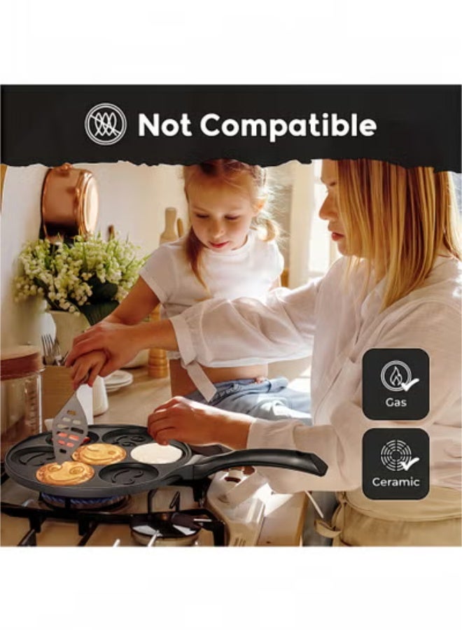 Peachjoy Nonstick Kids Pancake Pan with 7 Smiling Face Molds, PFOA-Free Mini Crepe Maker for Healthy Breakfast, Family-Friendly and Easy Clean Design - Image 2