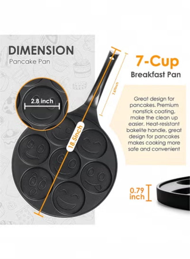 Peachjoy Nonstick Kids Pancake Pan with 7 Smiling Face Molds, PFOA-Free Mini Crepe Maker for Healthy Breakfast, Family-Friendly and Easy Clean Design - Image 3