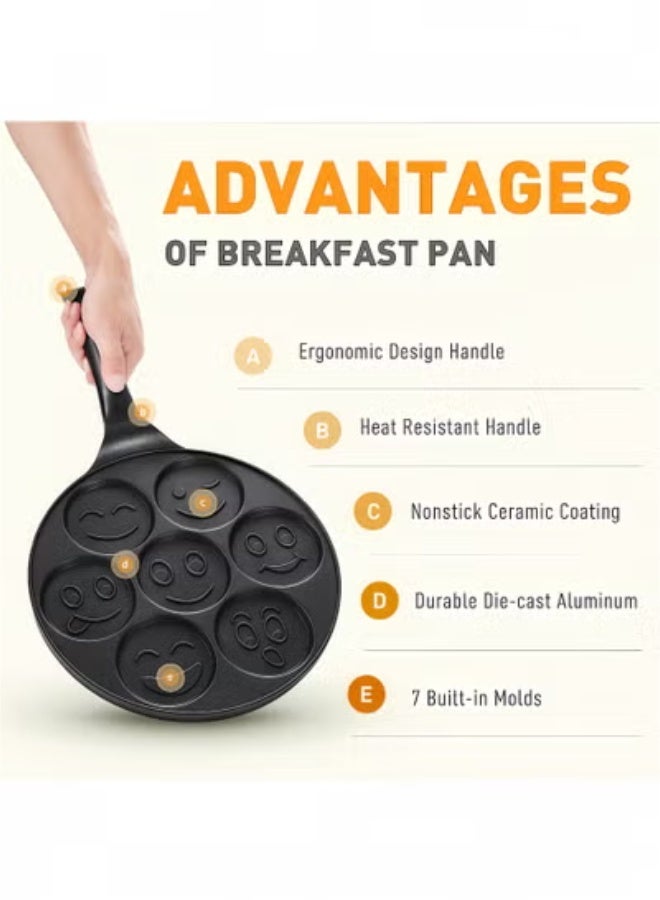 Peachjoy Nonstick Kids Pancake Pan with 7 Smiling Face Molds, PFOA-Free Mini Crepe Maker for Healthy Breakfast, Family-Friendly and Easy Clean Design - Image 4