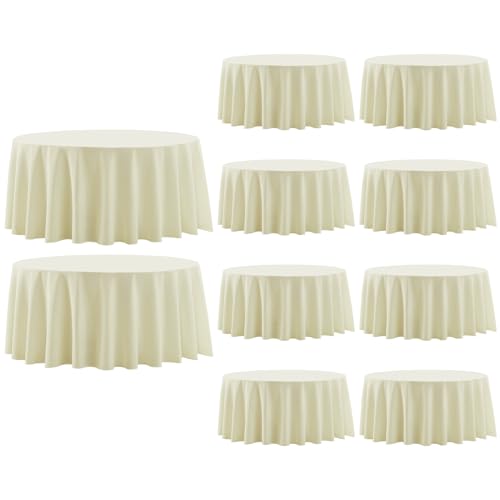 Aocoz Round Tablecloth 132 Inch 10 Pack Ivory Tablecloths Washable Decorative Polyester Table Clothes Cover for Dining Table Banquets Buffet Parties and Wedding - Image 1