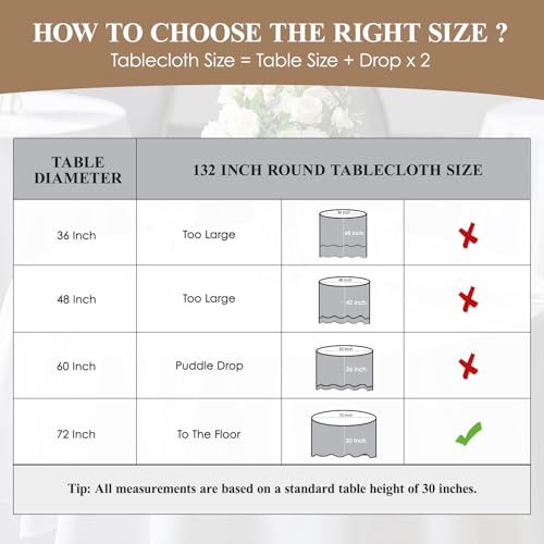 Aocoz Round Tablecloth 132 Inch 10 Pack Ivory Tablecloths Washable Decorative Polyester Table Clothes Cover for Dining Table Banquets Buffet Parties and Wedding - Image 2