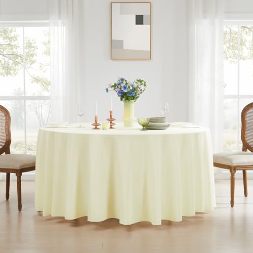 Aocoz Round Tablecloth 132 Inch 10 Pack Ivory Tablecloths Washable Decorative Polyester Table Clothes Cover for Dining Table Banquets Buffet Parties and Wedding - Image 3