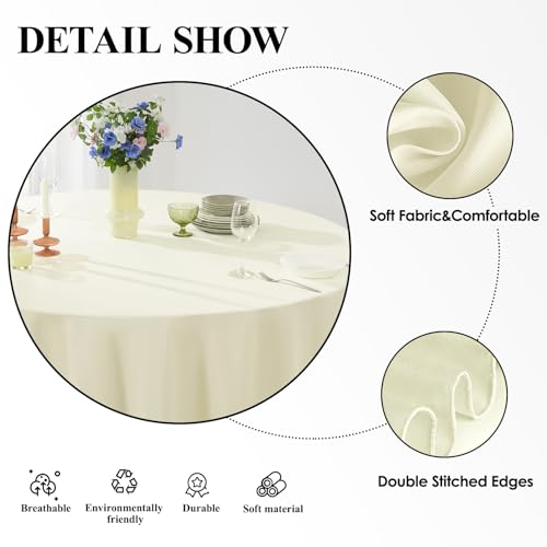 Aocoz Round Tablecloth 132 Inch 10 Pack Ivory Tablecloths Washable Decorative Polyester Table Clothes Cover for Dining Table Banquets Buffet Parties and Wedding - Image 5