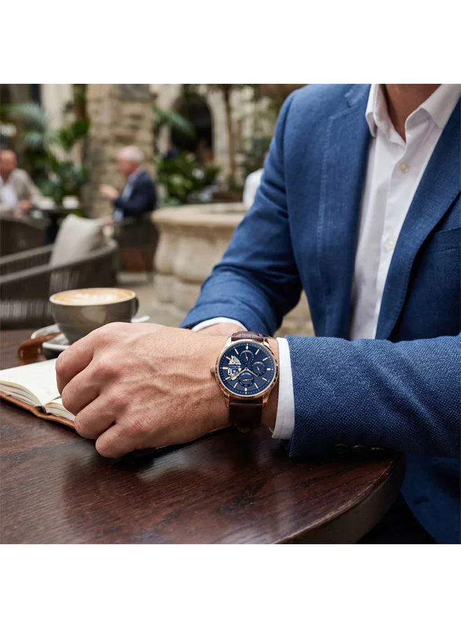 Ben Sherman Blue St Albans Blue Dial Brown Genuine Leather Strap Multifunction Watch for Men, 43.5mm for Men | Best Price UAE