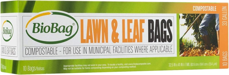 BioBag Compostable Lawn & Leaf Yard Waste Bags, 33 Gallon, 10 Count (Pack of 2) - Image 1