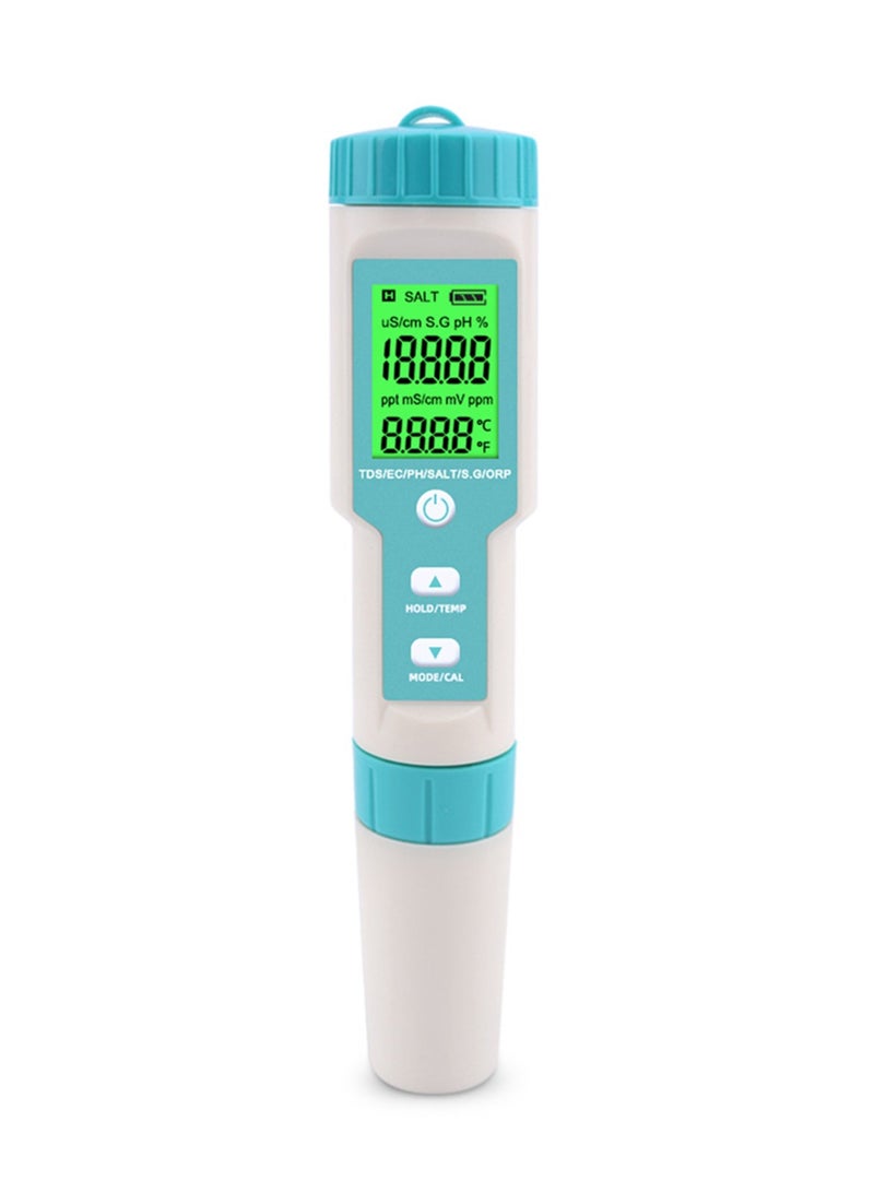 7 in 1 PH/TDS/EC/ORP/S.G/Salinity/Temperature Multi-Parameter Pocket Water Quality Tester with Electrode Replaceable C-600 PH Meter for Pools Drinking Water Aquariums with Backlight - Image 2
