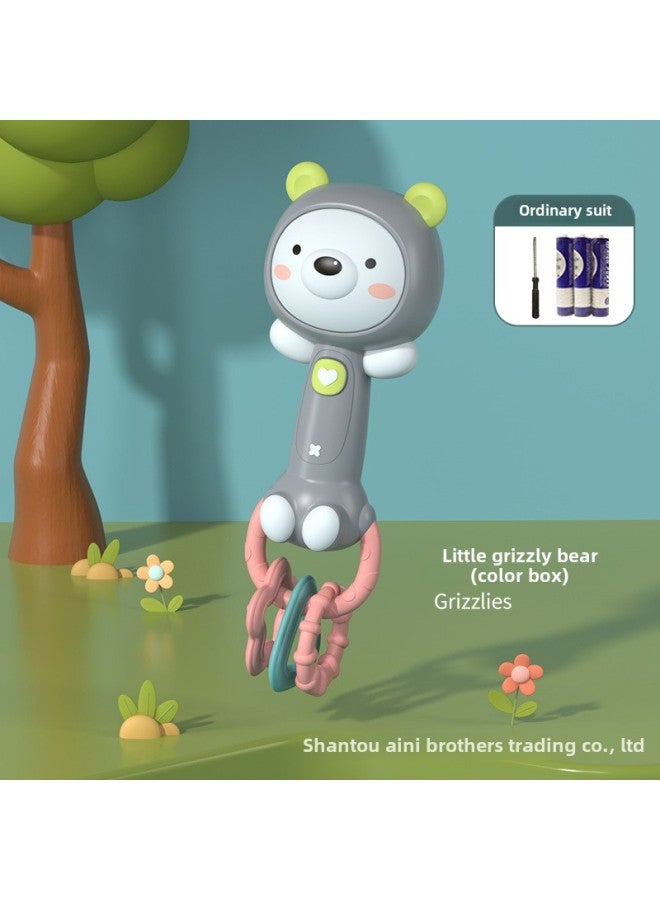 Infant Hand Stick Newborn Soothing Doll Infant 0-1 Year Old Baby Toy Sound And Light Hand Rattle-Color:Hand Rattle—bear (color Box) Battery Version  - Image 1