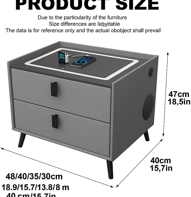 Harmony Homes Smart Nightstand with Wireless Charging, USB Ports & Bluetooth Speaker – Modern Bedside Table with 2 Drawers & Adjustable LED Lighting – Bedroom & Living Room Side Table – Dark Grey - Image 3
