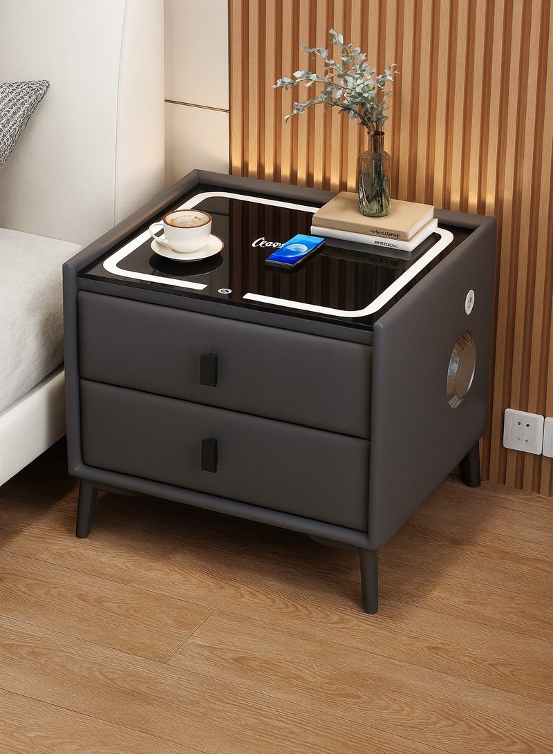 Harmony Homes Smart Nightstand with Wireless Charging, USB Ports & Bluetooth Speaker – Modern Bedside Table with 2 Drawers & Adjustable LED Lighting – Bedroom & Living Room Side Table – Dark Grey - Image 1