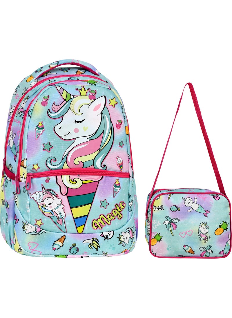 Çantaland Primary School Unicorn Patterned Girls Primary School Bag + Lunch Box  - Image 1
