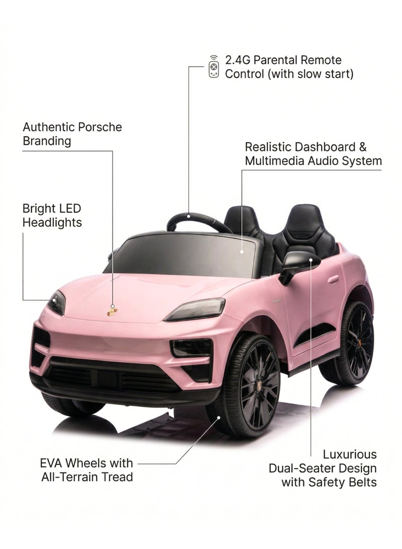 بورشه Porsche Macan Kids Officially Licensed Ride-On Car with 2.4G Remote Control, Bluetooth, LED Lights, and Premium Leather Seat LB-660EL (M2) - PINK - Image 3