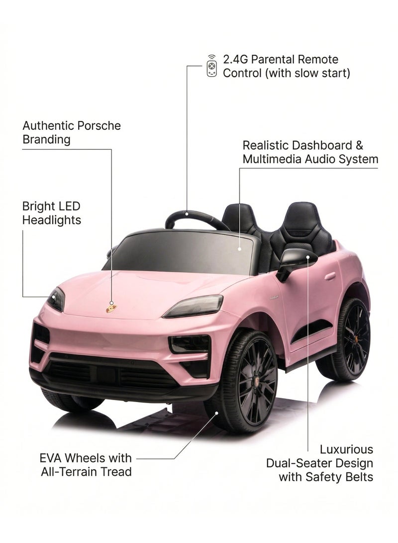 Porsche Macan Kids Officially Licensed Ride-On Car with 2.4G Remote Control, Bluetooth, LED Lights, and Premium Leather Seat LB-660EL (M2) - PINK - Image 4