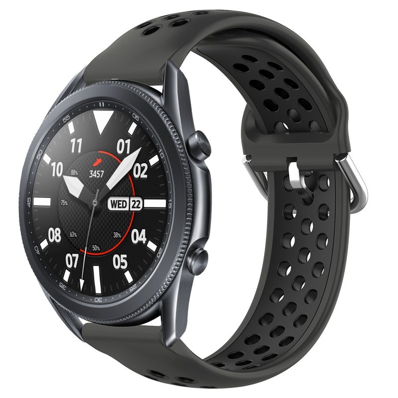 إيروريكس سوار ساعة سامسونج جالاكسي واتش 3 45 مم 22 مم من السيليكون الرياضي المثقب والقابل للتهوية (أسود) - Image 1