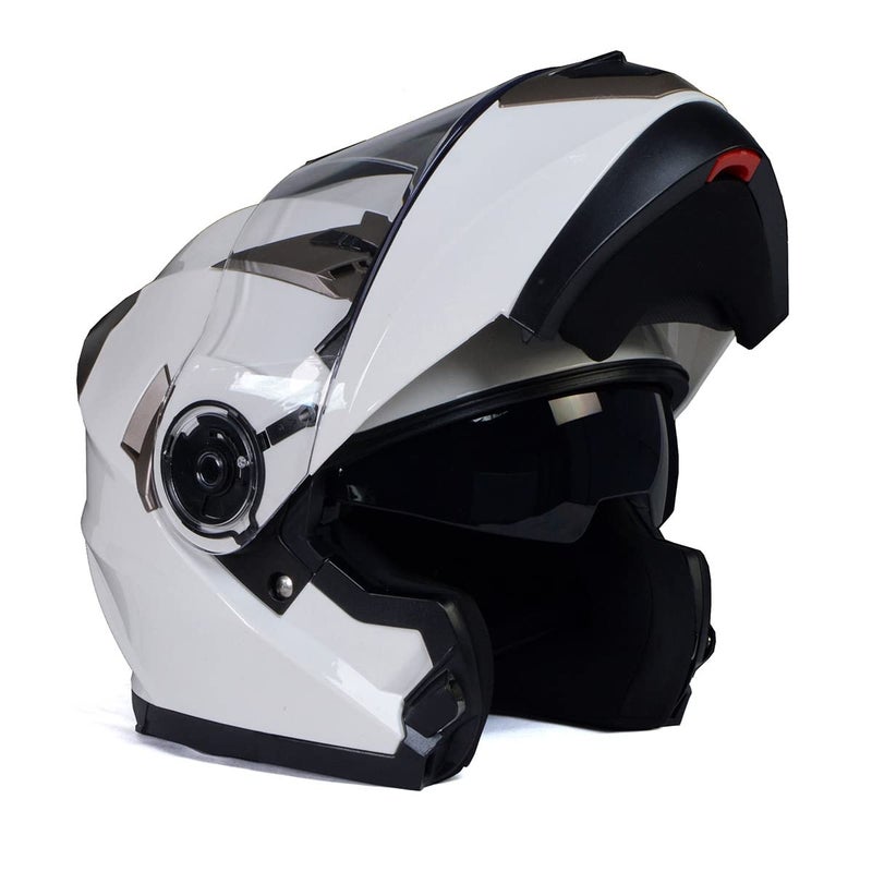 Milwaukee Helmets MPH9807DOT 'Ionized' Gloss White Advanced Motorcycle Modular Helmet with Drop Down Visor