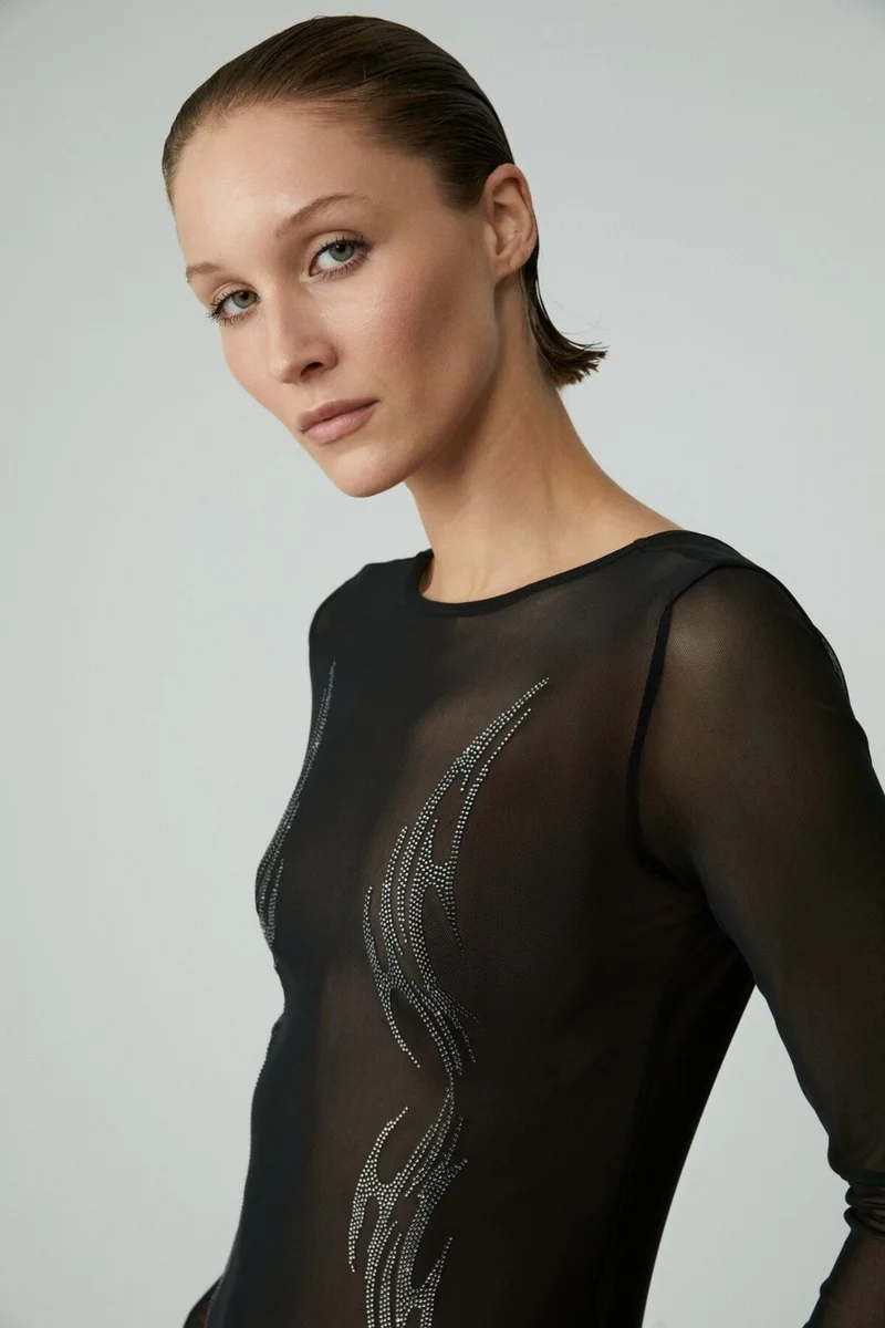 جريميلانج Tabbie Women's Long Sleeve Stoned Unlined Black Dress