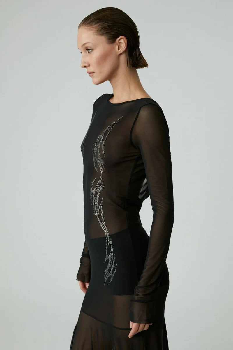 جريميلانج Tabbie Women's Long Sleeve Stoned Unlined Black Dress