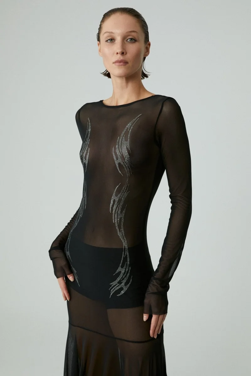 جريميلانج Tabbie Women's Long Sleeve Stoned Unlined Black Dress