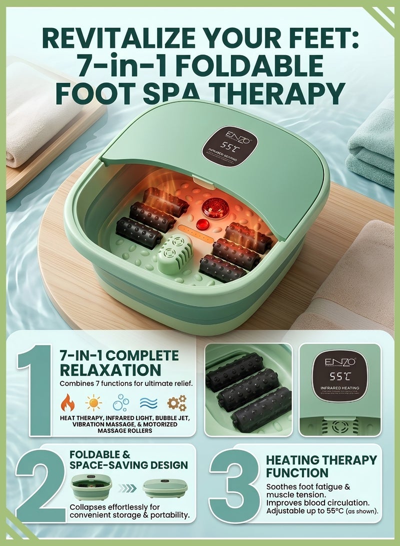 ENZO EN-1002 7-in-1 Electric Foldable Foot Spa Bath Massager – Heated Foot Soak Tub with Infrared, Bubbles, Vibration & Pedicure Kit - Image 3