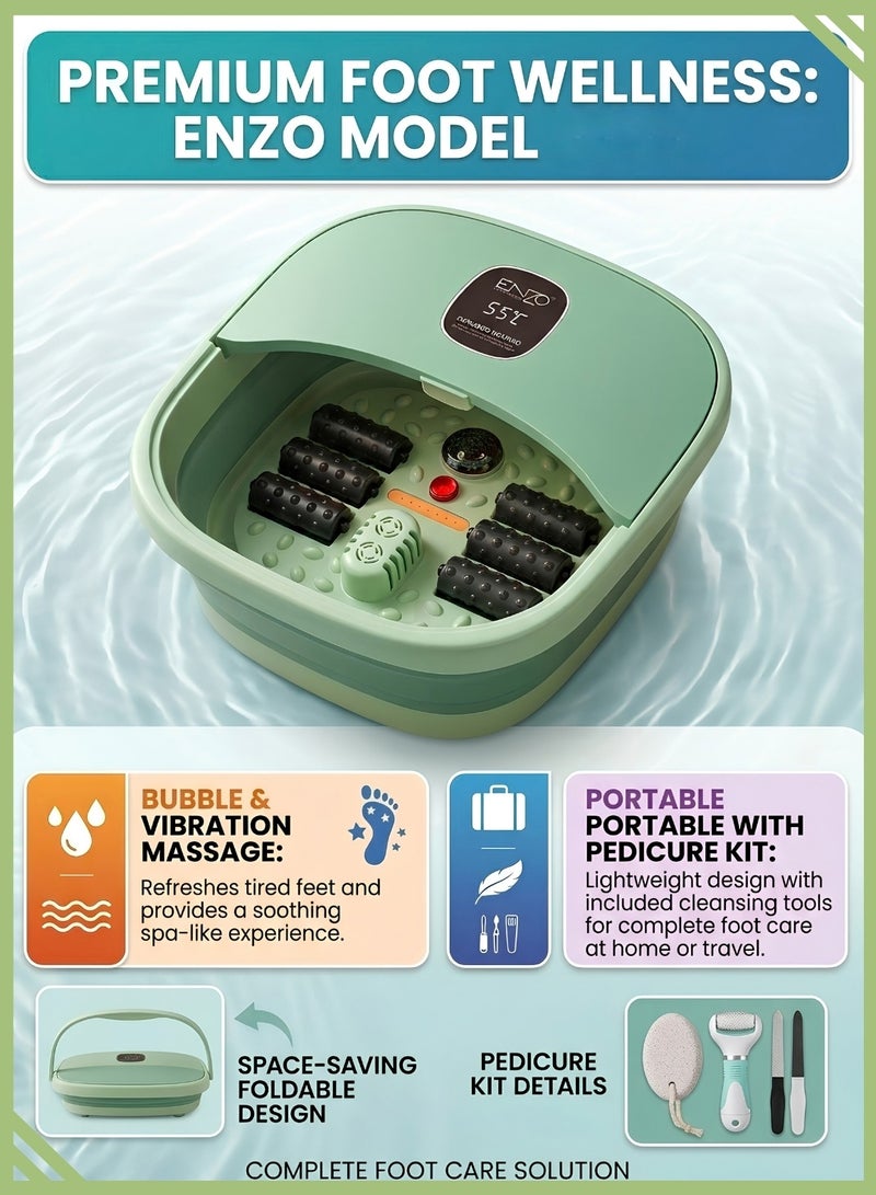 ENZO EN-1002 7-in-1 Electric Foldable Foot Spa Bath Massager – Heated Foot Soak Tub with Infrared, Bubbles, Vibration & Pedicure Kit - Image 2