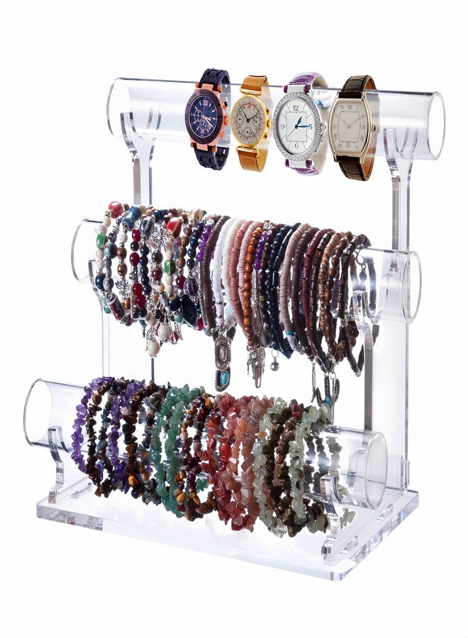 humberboat Acrylic Bracelet Holder with 3 Tier Jewelry Organizer Stand Racks, Acrylic Necklace Holder Display Stylish Crystal Bangle Bracelet Holder for Selling,Invisible Detachable Watch Holder - Image 1