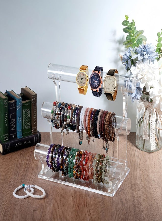humberboat Acrylic Bracelet Holder with 3 Tier Jewelry Organizer Stand Racks, Acrylic Necklace Holder Display Stylish Crystal Bangle Bracelet Holder for Selling,Invisible Detachable Watch Holder - Image 3