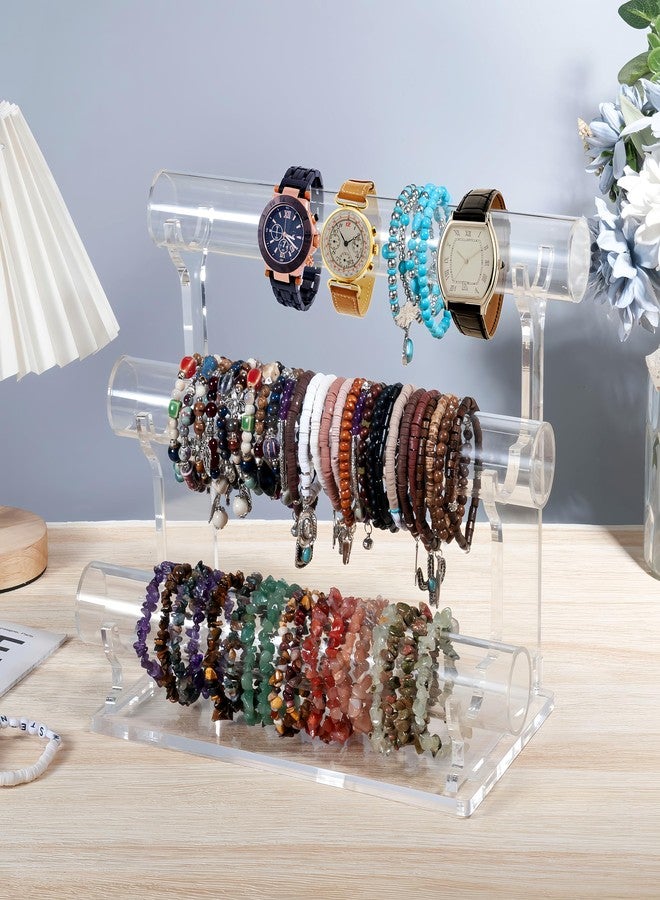 humberboat Acrylic Bracelet Holder with 3 Tier Jewelry Organizer Stand Racks, Acrylic Necklace Holder Display Stylish Crystal Bangle Bracelet Holder for Selling,Invisible Detachable Watch Holder - Image 2