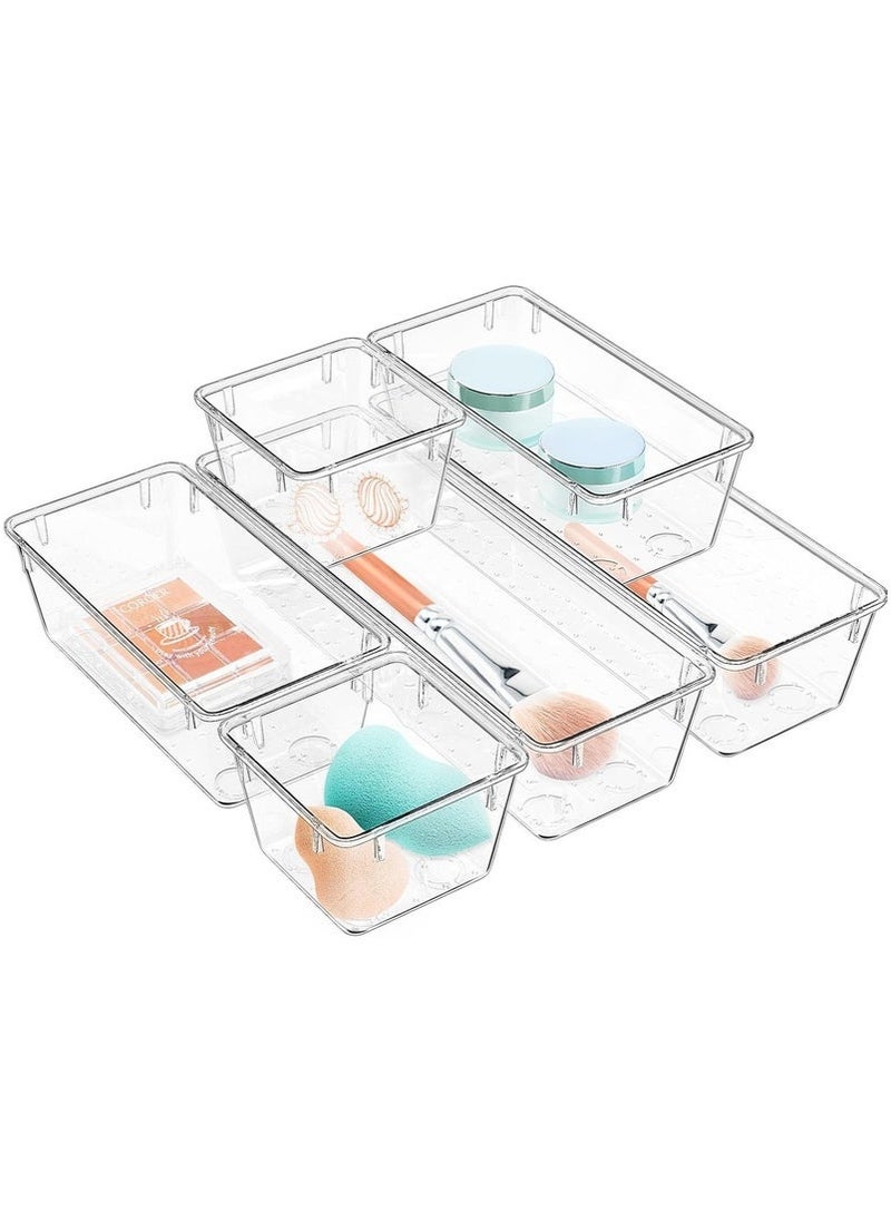 Generic 6-Piece Acrylic Drawer Organizer Set - Clear Bins for Storing Cosmetics, Office Supplies, Kitchen Tools, and More | Stackable, Helpful, and Non-Slip Drawer Organizer  - Image 1