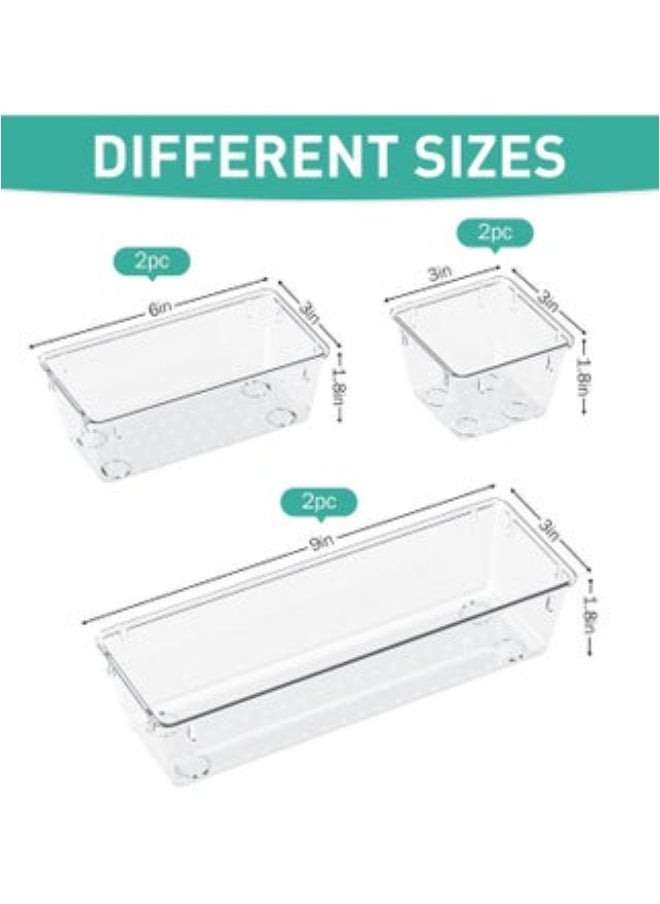Generic 6-Piece Acrylic Drawer Organizer Set - Clear Bins for Storing Cosmetics, Office Supplies, Kitchen Tools, and More | Stackable, Helpful, and Non-Slip Drawer Organizer  - Image 3