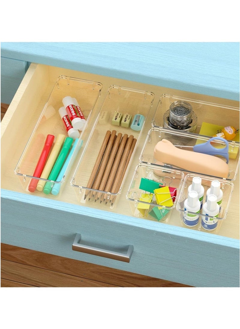Generic 6-Piece Acrylic Drawer Organizer Set - Clear Bins for Storing Cosmetics, Office Supplies, Kitchen Tools, and More | Stackable, Helpful, and Non-Slip Drawer Organizer  - Image 5