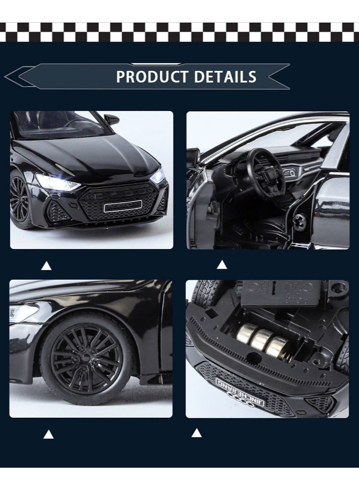 1:32 Alloy Die-cast vehicle Car Model , With Light/Sound  Retractable Spoiler Pull-Back Toy , Model Car for Kids Boy Girl Gift ,Collectible Display , Black , 15.5 cm*6.5 cm*4.5 cm - Image 5