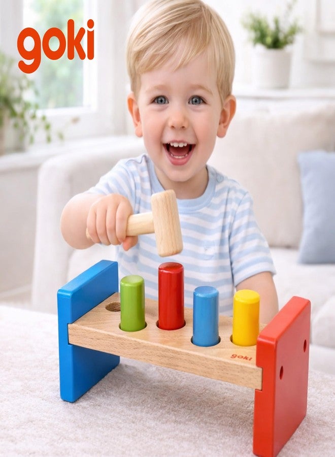 Goki Wooden Pound-A-Peg Toy with Hammer | Classic Pounding Bench for 2 Year Olds | Preschool Learning & Montessori Activity Set - Durable Educational Birthday Gift for Toddlers - Image 2