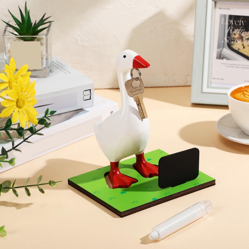 Relaxweex Magnetic Goose Key Holder Cute Statue Resin Goose Statue with Wooden Base Writable Sign Chalk for New Apartment Housewarming Gift Office Table Desk Home Decor (Holiday,10 Pcs) - Image 4